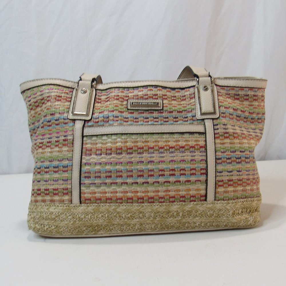 Dana Buchman Women’s Multicolored Woven Straw Faux Leather Tote Bag Purse - Picture 3 of 13